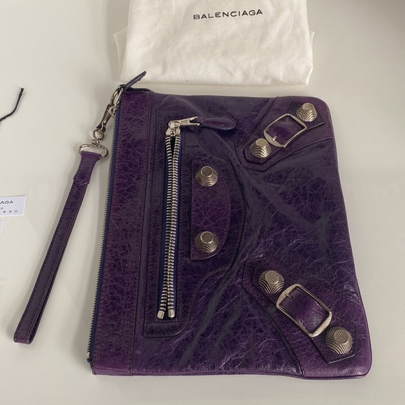 SOLD- Balenciaga Vintage Giant Motocross Flat Violet Purple Clutch Bag Wristlet - Picture 14 of 17